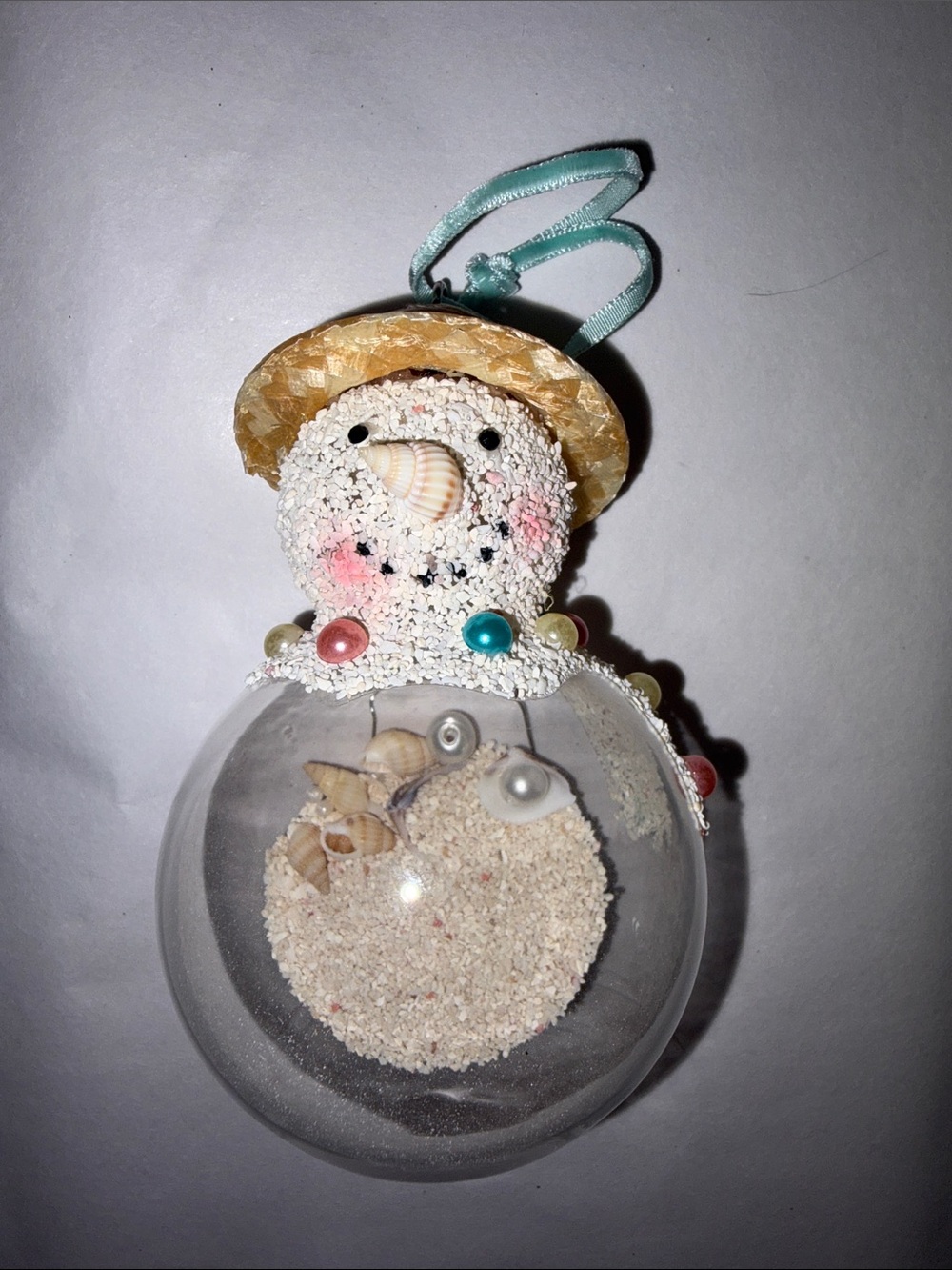 Seashell Snowman Glass Globe Ornament